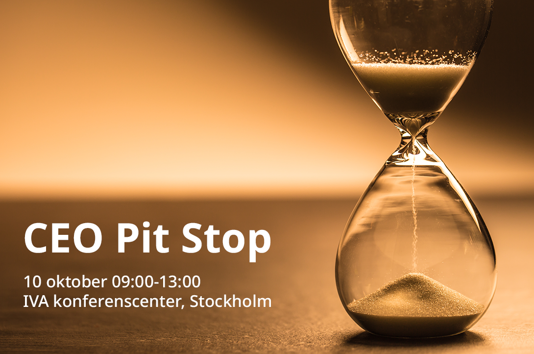 brun bild med lutande timglas med texten CEO Pit stop
