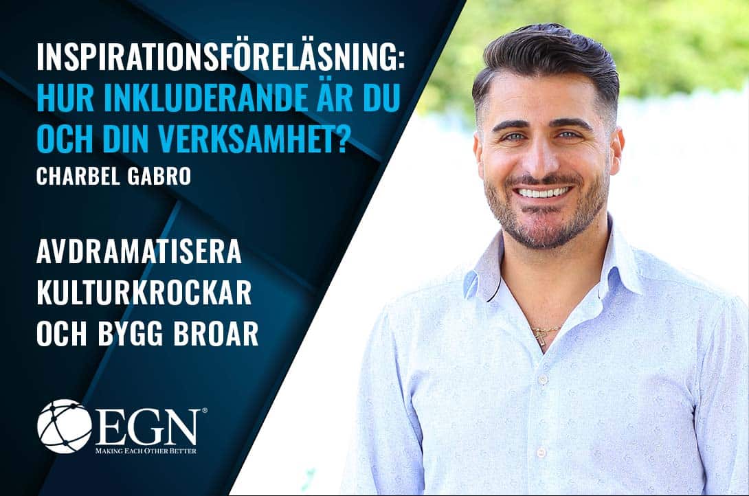 Bild med CHarbel GAbro till höger och Info om engs webinar som charbel kommer hålla till höger